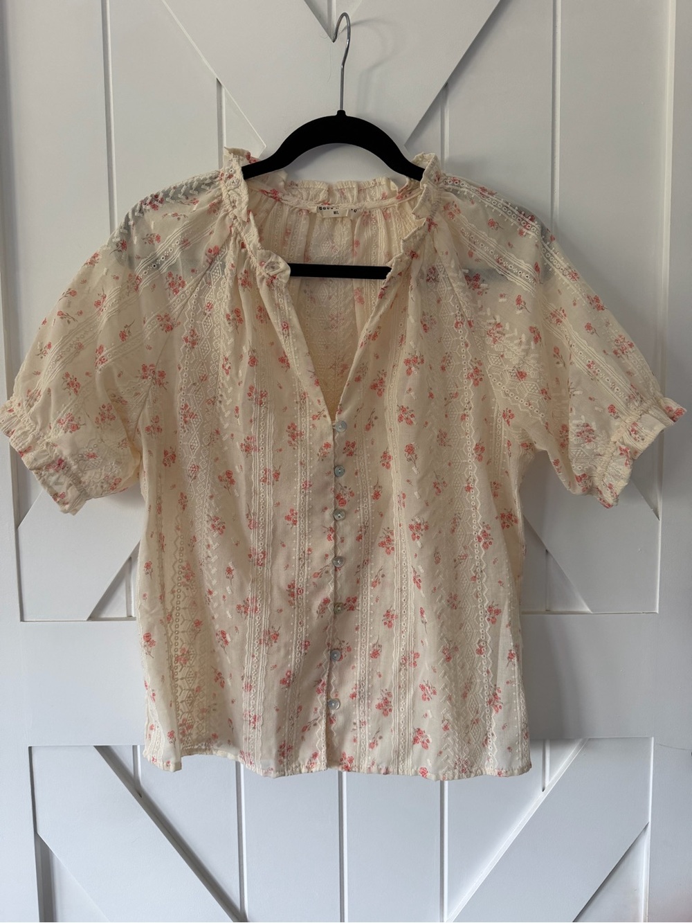 Eyelet Cream Floral Button-Front Blouse